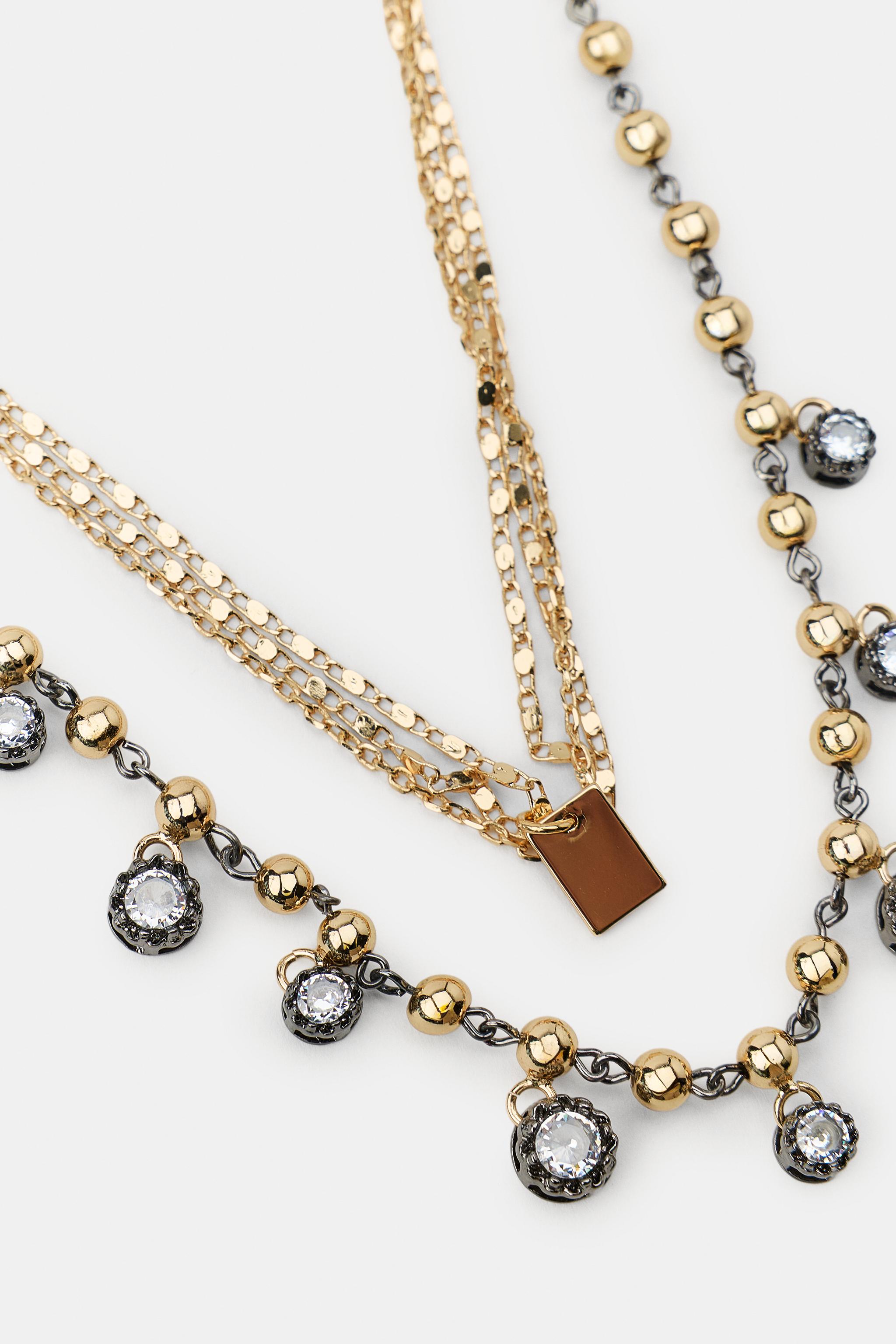 PACK OF 2 JEWELED PLATE NECKLACES